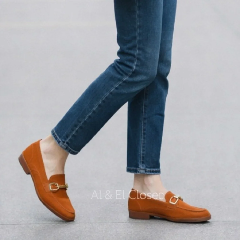 Parrotto Italian Women’s Suede Loafers Orange Gold Horsebit EU 39 NWB - Picture 1 of 13